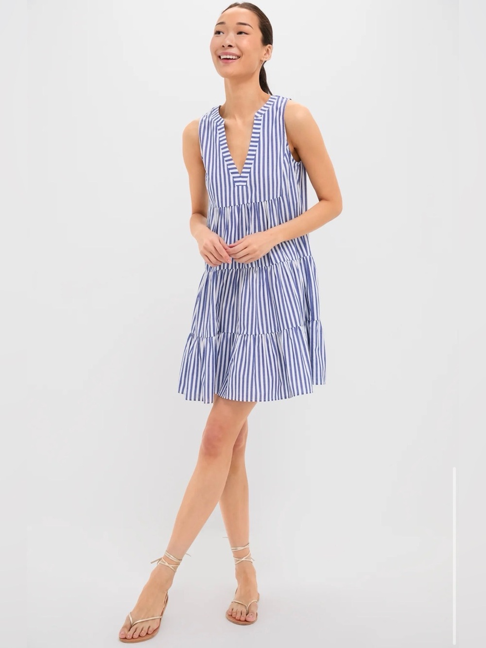 Tuckernuck Pomander Place Blue & White Stripe Sleeveless Poplin Mini Dress-Large